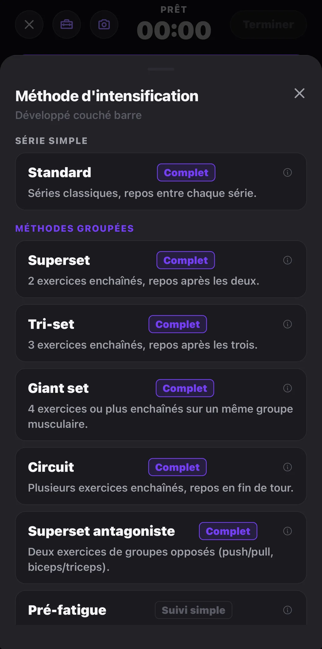 Capture d'écran de l'app ELEVATE — 27 méthodes d'intensification, expliquées simplement